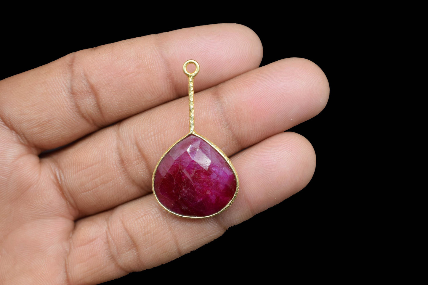 Ruby Pendant/Gemstone Component/Faceted Ruby Single Bail Charm/Necklace Pendant/Heart Shape Charm/Wholesale Supply/Ruby jewelry/B'day Gift