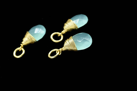Aqua Chalcedony Faceted Connector, 7x10mm Connector,Pendant Jewelry,Gemstone Wire Wrapped Pendant,Wire Wrapped Necklace,Aqua Quartz Jewelry