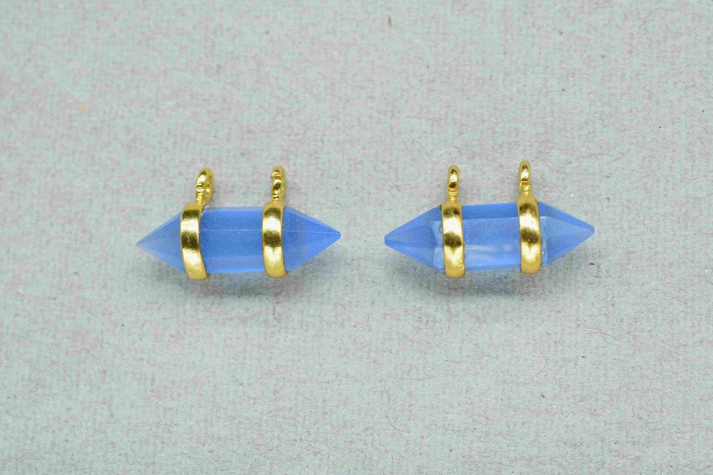 Natural Blue Chalcedony Faceted Double Terminated Points Pendant,Chalcedony 5x15mm Double Terminated Jewelry, Gold Plated Band Pendant,Gift