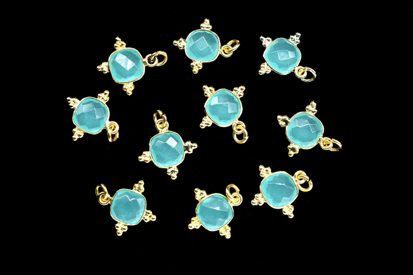 Aqua Chalcedony 8mm Cushion Bezel charm/Station Bezel Link Supplies/Aqua Chalcedony Jewelry Making/Square Pendant/Gemstone Connector Pendant