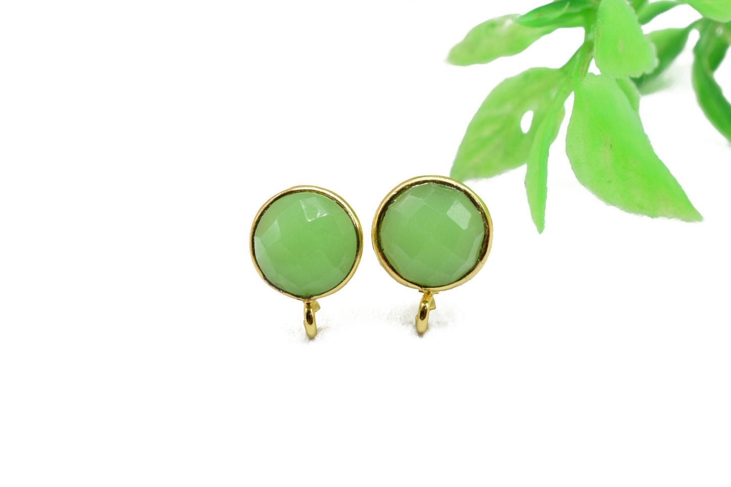 Chrysoprase Earring Connector,DIY Jewelry Supplies,Earring Making Supply,Ear Post Studs Connectors,Chrysoprase Ear Studs,Gemstone Ear Post