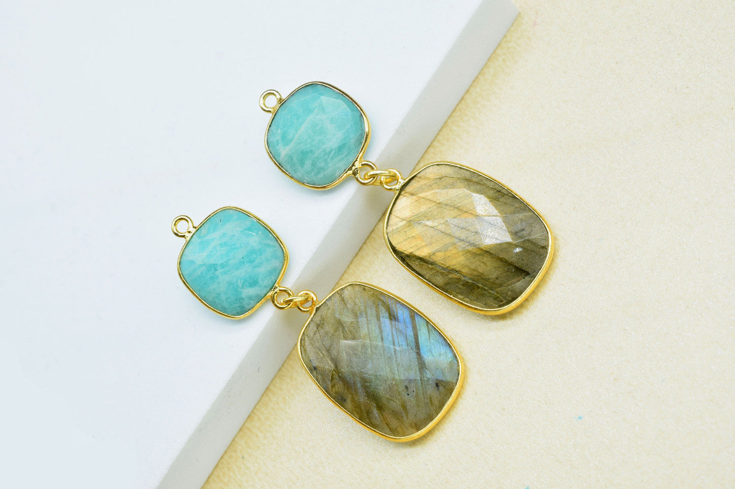 Labradorite Component pendants,Multi Stone Dangle Earrings,Square Shape Pendant Jewelry,Dangle pendant Charms,Amazonite Gemstone Connectors