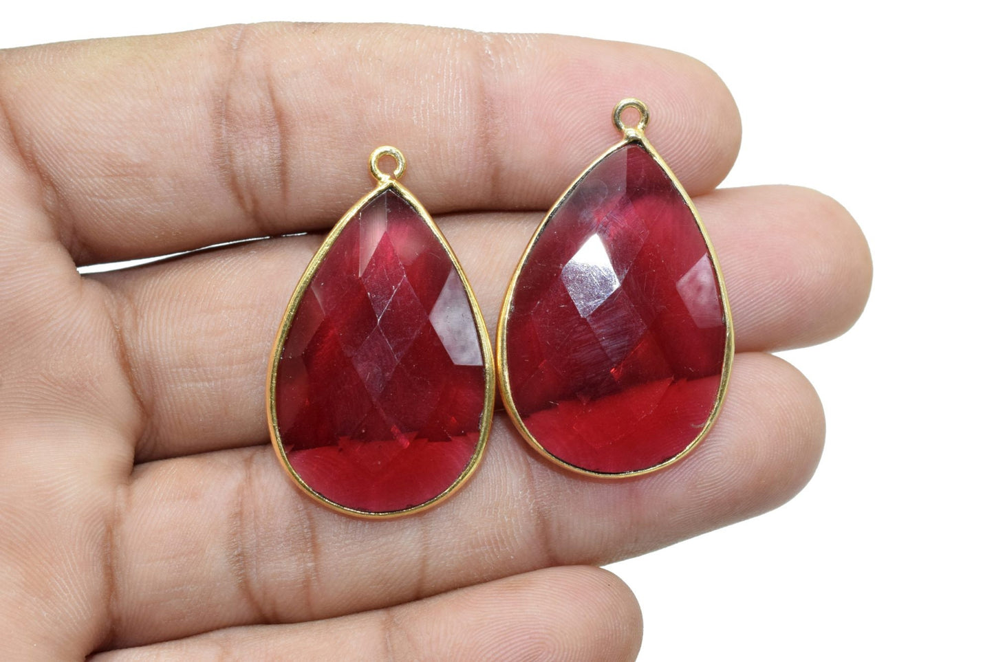 Pink Tourmaline 20x30mm pear shape single bail charms,Pink Tourmaline pendant,Tourmaline Gold Plated bezel,Faceted Charms Connector Jewelry