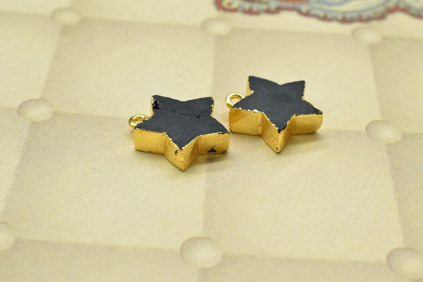 Handmade Black Onyx Pendant,Gemstone Star Jewelry Making Supply,Star Shape Connector,Black Onyx Star Connector,Single Bail Gold Connector