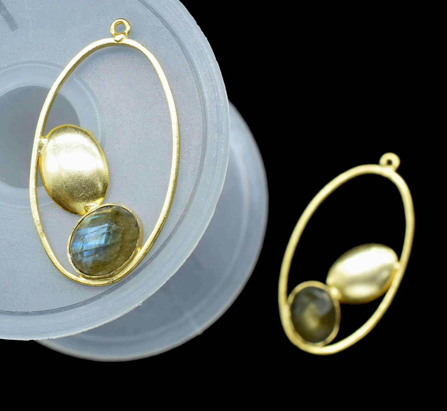 Labradorite Gemstone Component Oval Shape Single Bail Charm,Labradorite Connector Pendant,Finding Gold Plated Connectors,Labradorite Jewelry