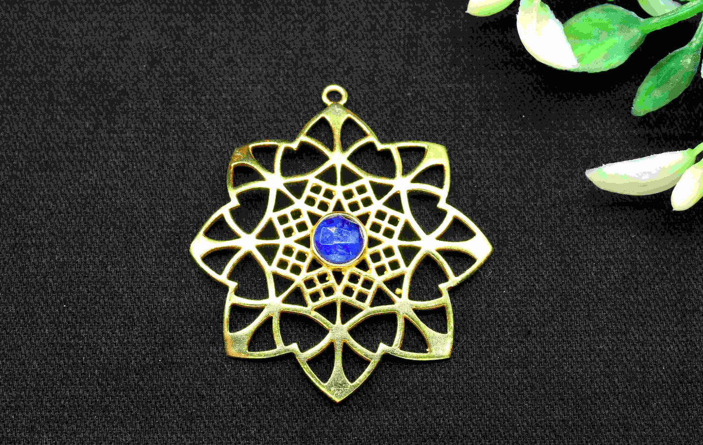 Sapphire Gemstone Component, Single Bail Charm , Sapphire Connector Pendant , Gold Plated Connectors , Pendant Jewelry , Earring Component