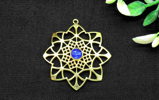 Sapphire Gemstone Component, Single Bail Charm , Sapphire Connector Pendant , Gold Plated Connectors , Pendant Jewelry , Earring Component