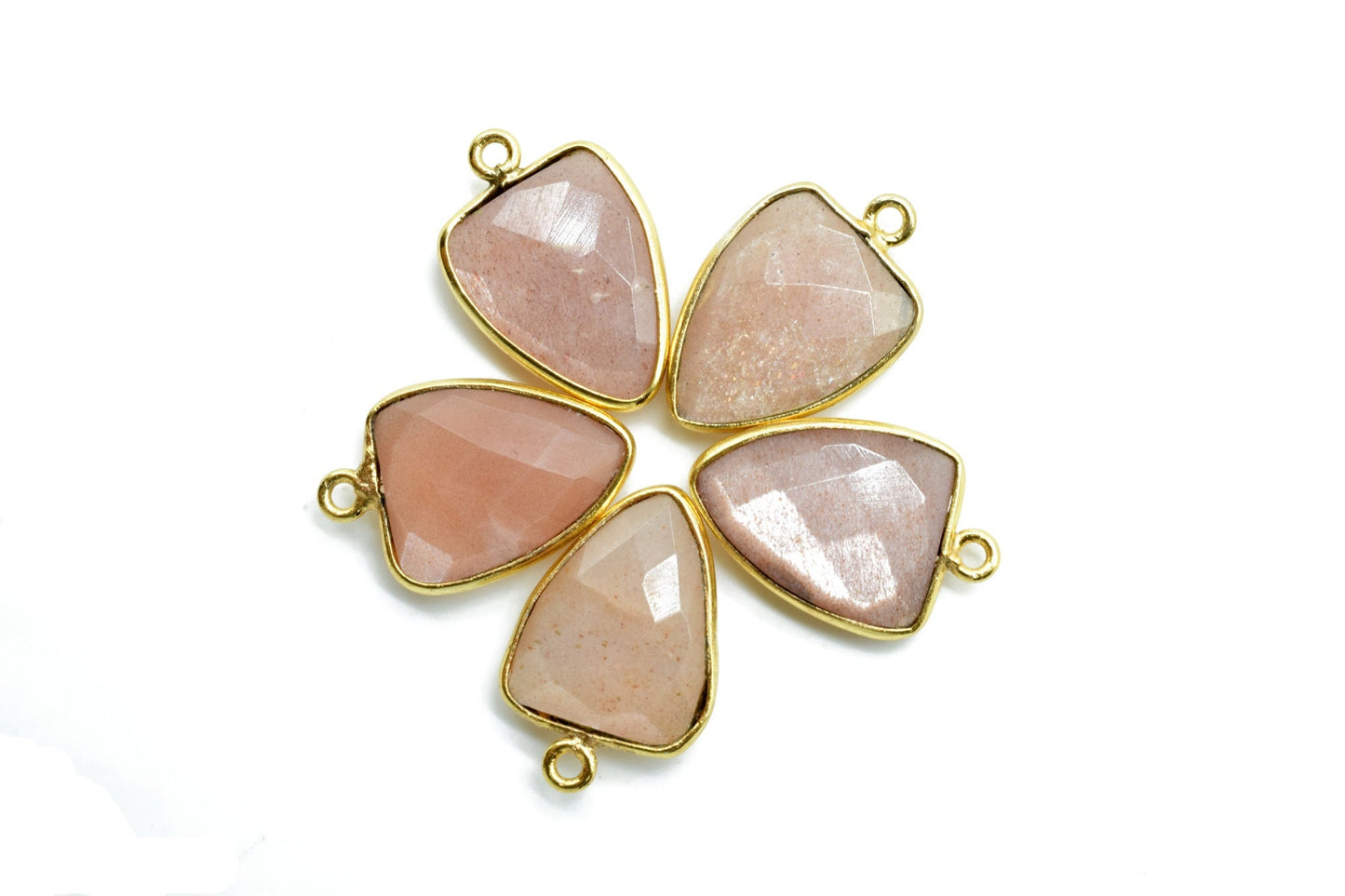 Peach Moonstone 12x15mm Triangle shape Single bail Connector,Bezel links Connector,jewelry making Connector,Single Loop Connector,Moonstone