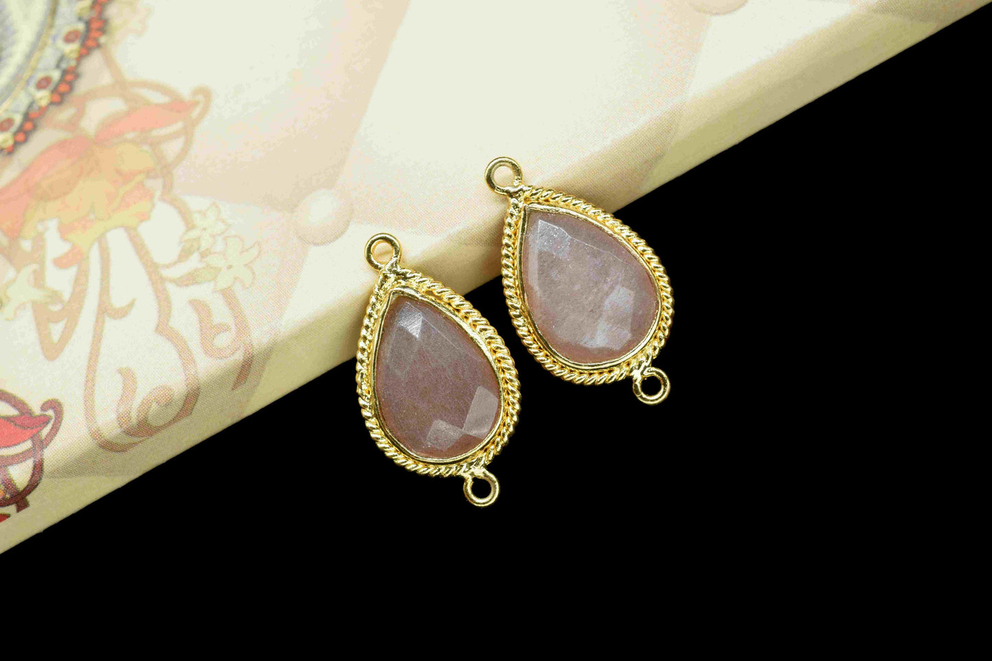 Peach Moonstone Pear Shape Single Bail Charms,9x13mm Bezels Link Connectors,Single Loop Connectors,Moonstone Charms,Jewelry Making Connector