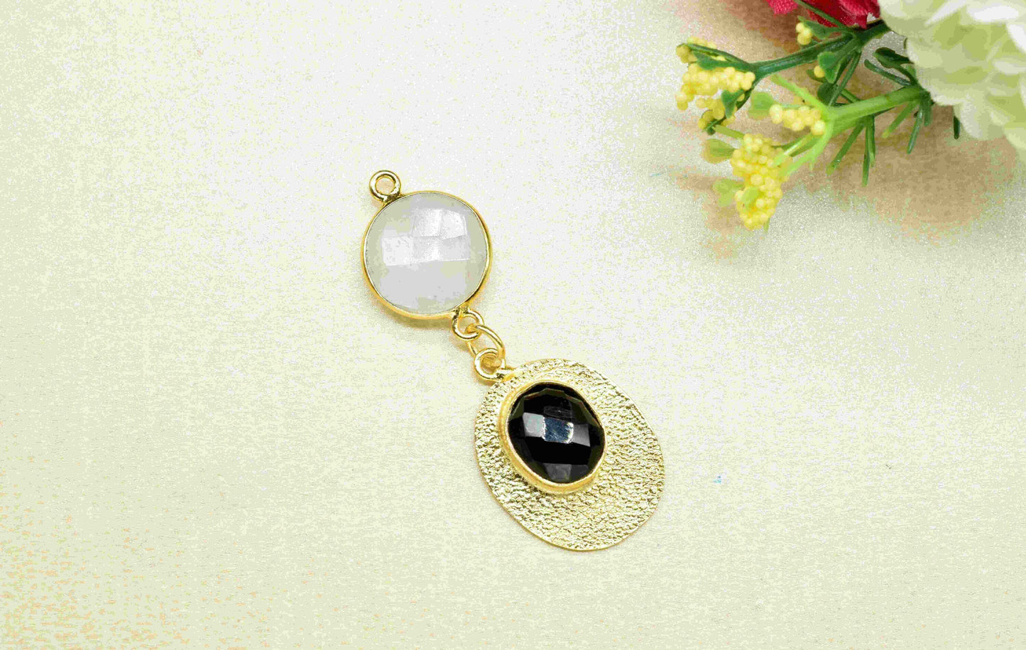 Moonstone  Pendant Charms , Black Onyx  Dangle Earring Component , Multi Gemstone Dangle Earring , Component Jewelry , B'day Gift