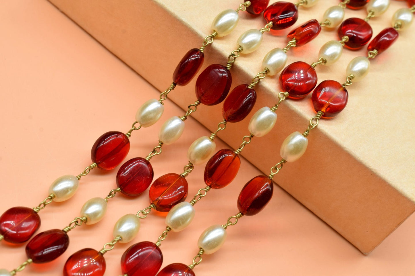 Garnet and Freshwater Big Pearl Rosary Chain,18K Gold Plated Oval Shape Beads,Diy Jewelry Making Beaded Chain By Foot For Necklace Wire Wrap