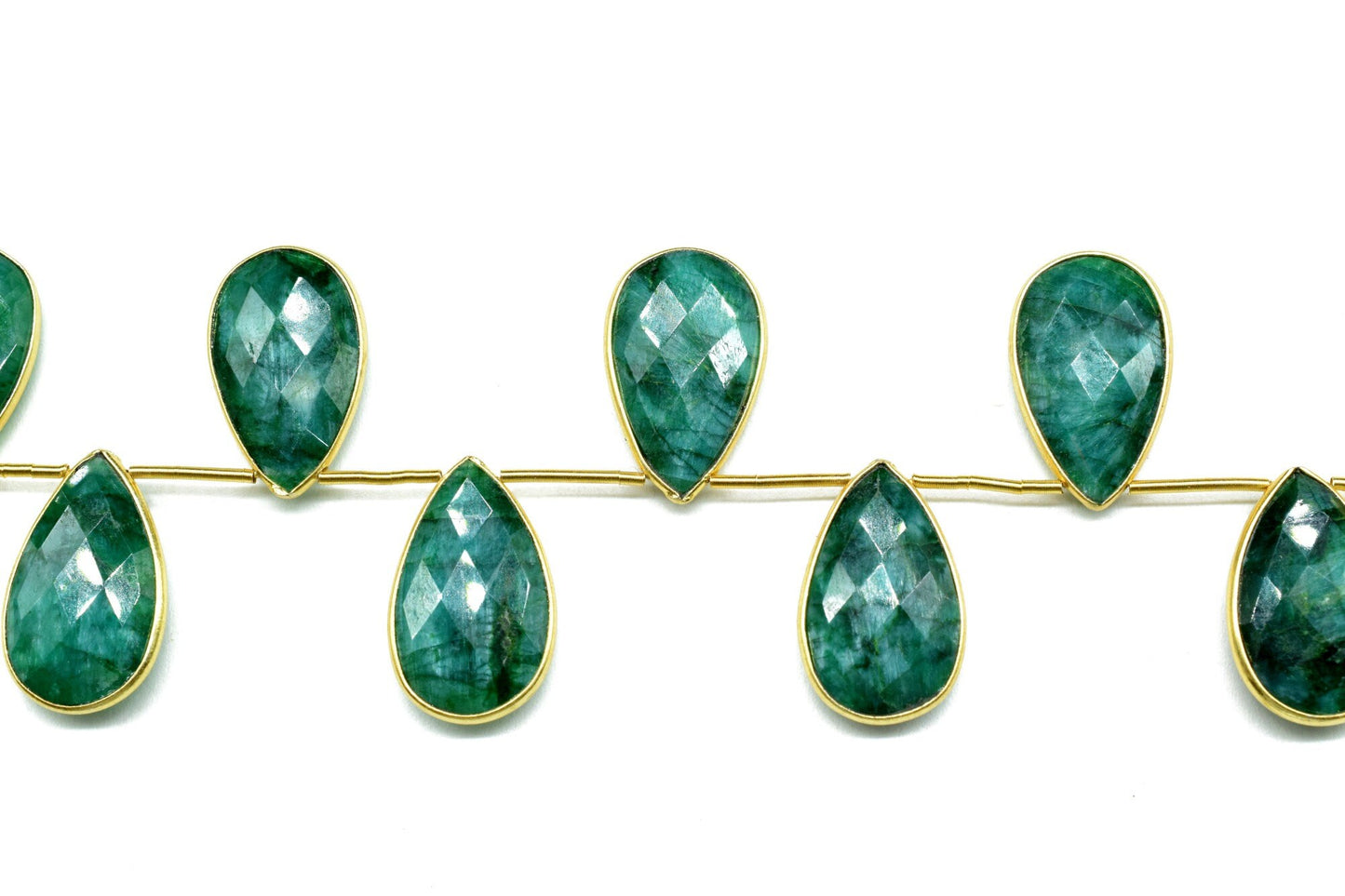 Emerald 12x20mm Gold plated bezel charms strands ,Emerald Charm,Making Jewelry Supplies,Natural stone charms,Emerald jewelry,Emerald Bezels