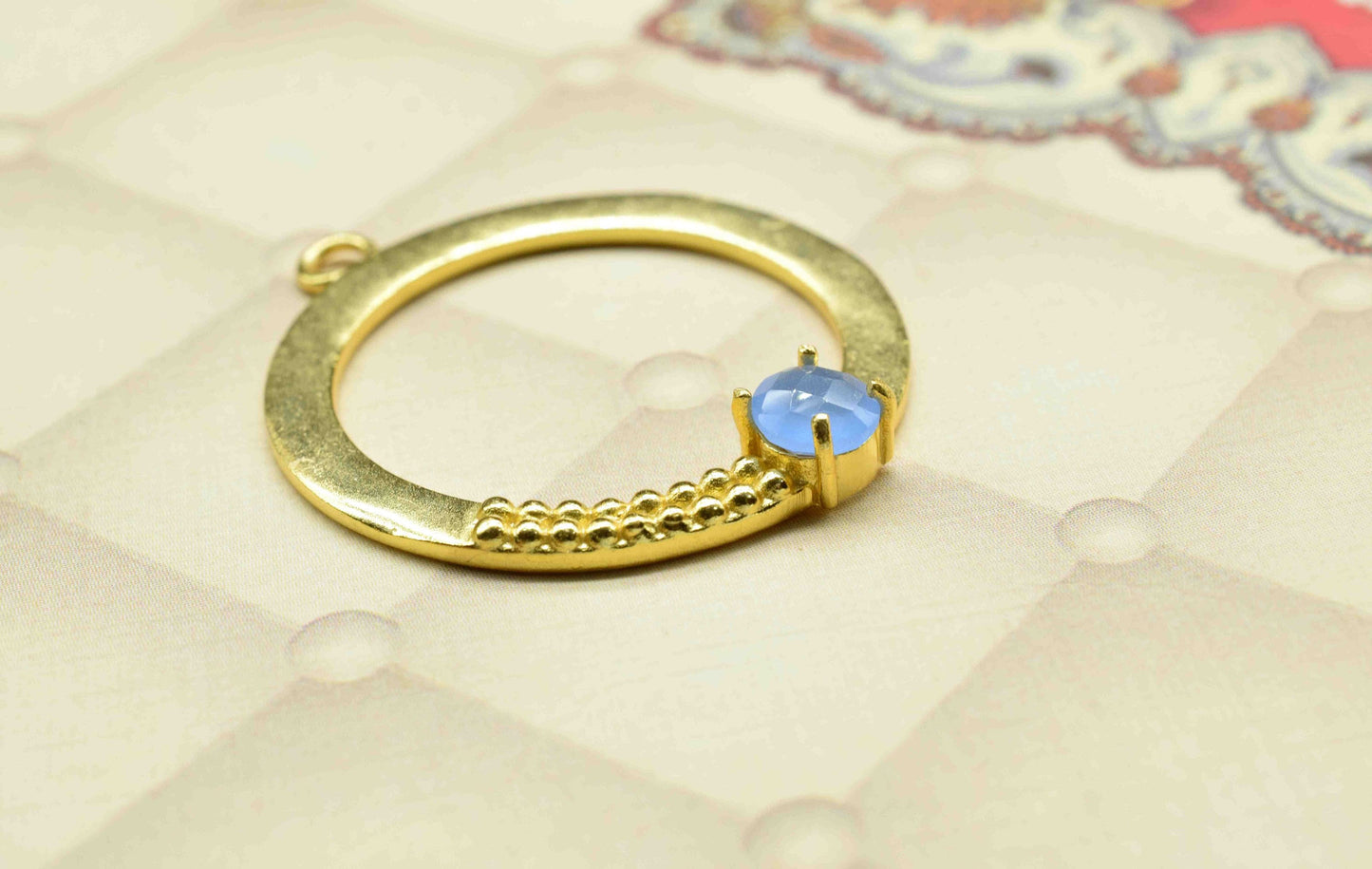 Blue Chalcedony Component , Single Bail Charm , Blue Chalcedony Connector Pendant , Gold Plated Connectors , Earring Component , B'day Gift