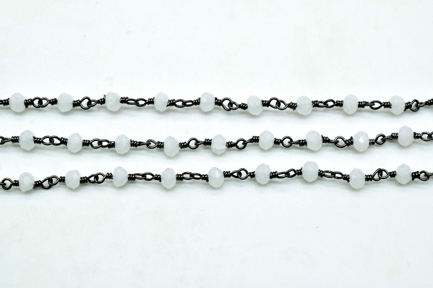 Aqua Chalcedony 3mm Beaded Chain,Aqua Chalcedony Rosary,Black rhodium Wire Wrap Chain,Aqua Chalcedony Brass chain,jewelry making chains,gift