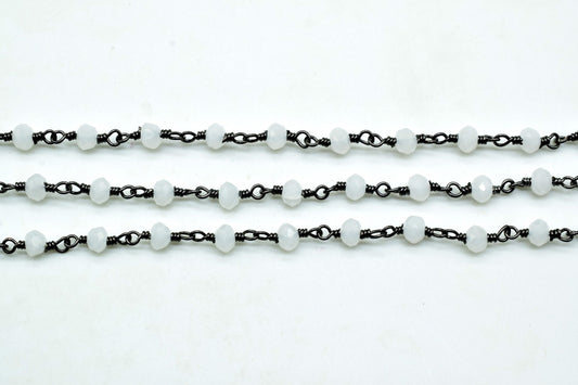 Aqua Chalcedony 3mm Beaded Chain,Aqua Chalcedony Rosary,Black rhodium Wire Wrap Chain,Aqua Chalcedony Brass chain,jewelry making chains,gift
