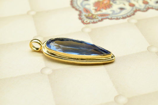 Tanzanite Bezel Pendant Charms,Brass Pendant,Handmade Craft,Teardrop Pendant Jewelry,Gemstone Pendants,Statement Pendant,Loop Pendant,Gift