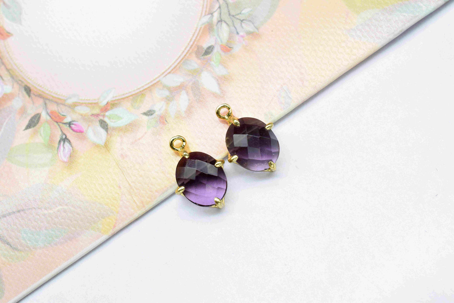 Amethyst Prong 8x10mm Oval Shape Pendant,Amethyst Handmade Gemstone Gold Plating Bezels,Amethyst Beads Single bail Connector Jewelry,Gift