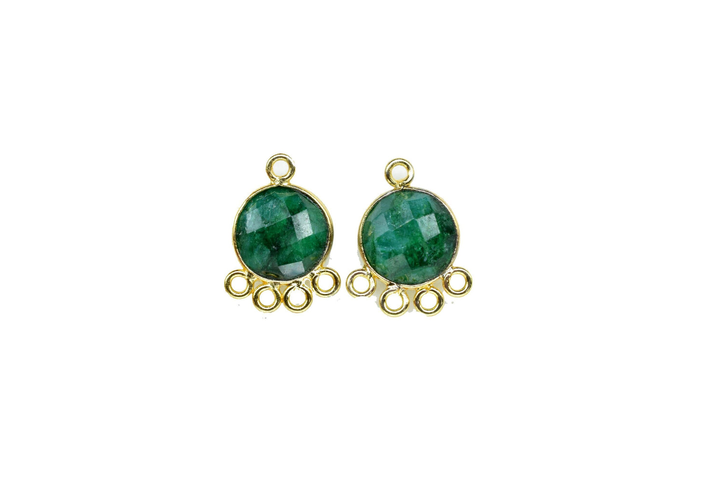 Emerald 10mm Round Bezel Charm/Gemstone Brass Component/Single Bail Pendant charms/Round Handmade Jewellery Connector/B'day Gift