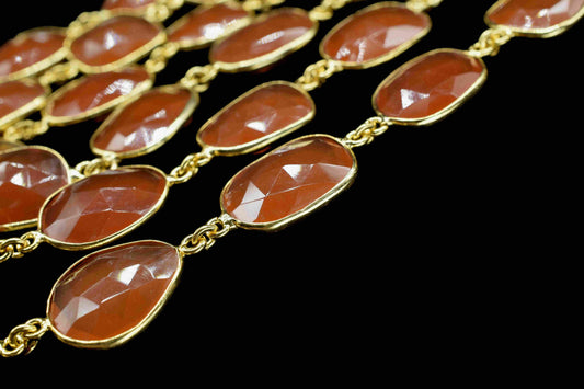 Natural Carnelian Bezel Chain,Carnelian Irregular Shape Connector Chain,Carnelian Bezels Chain,Carnelian Connectors Link Chain, Jewelry Gift