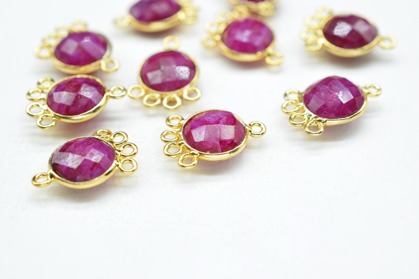 Ruby 10mm Round Bezel Charm/Gemstone Brass Component/Single Bail Pendant charms/Round Handmade Jewellery Connector/B'day Gift