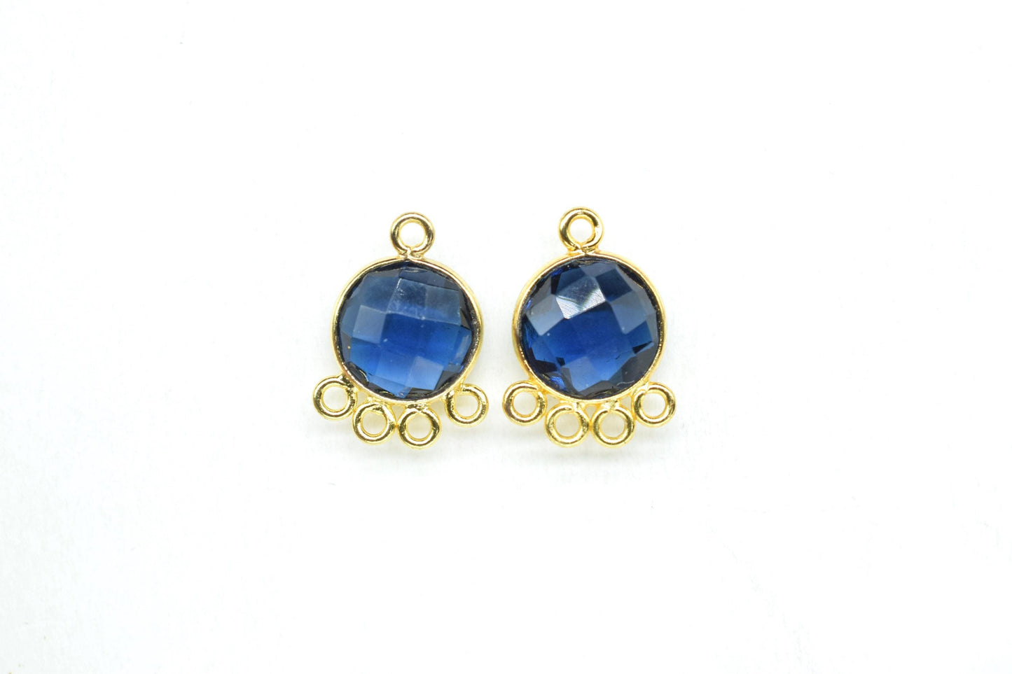 Blue Kyanite 10mm Round Bezel Charm/Gemstone Brass Component/Single Bail Pendant charms/Round Handmade Jewellery Connector/B'day Gift