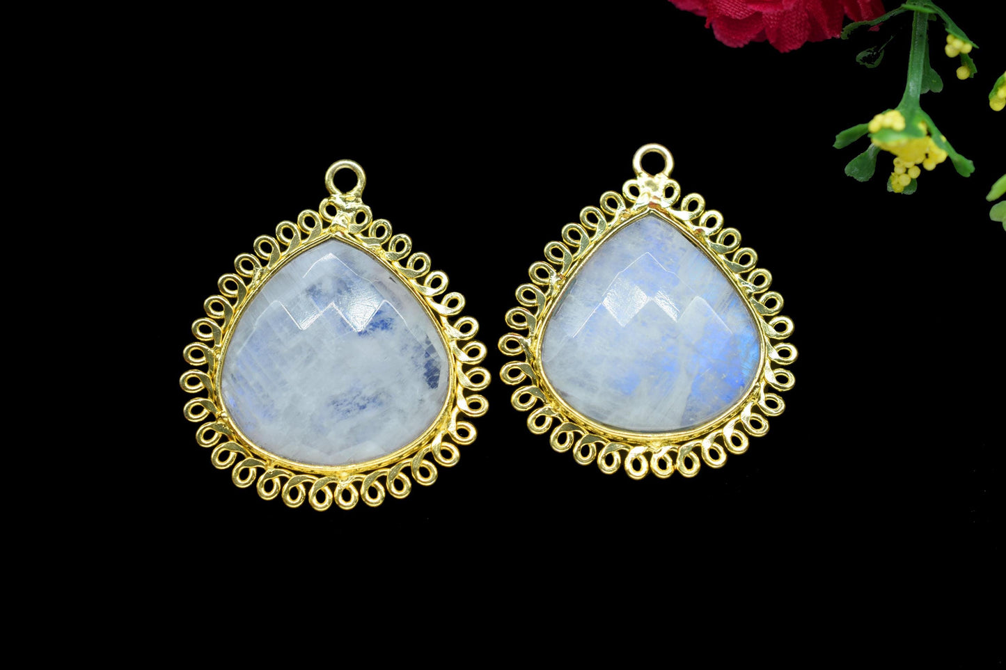 Moonstone 20mm Heart Bezel Charms,Gemstone Brass Component,Single Bail Pendant,Handmade Jewellery Connectors,Wholesale Jewelry,Bday Gift