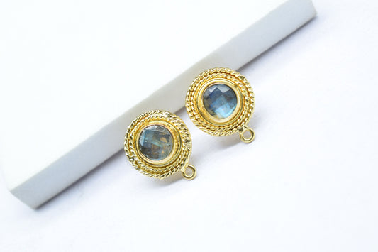 Labradorite Gemstone Earring/Labradorite Round Earring/Designer Bezel Earring/Gold Plated Jewelry/Handmade Jewelry/Earring Connector/Gift