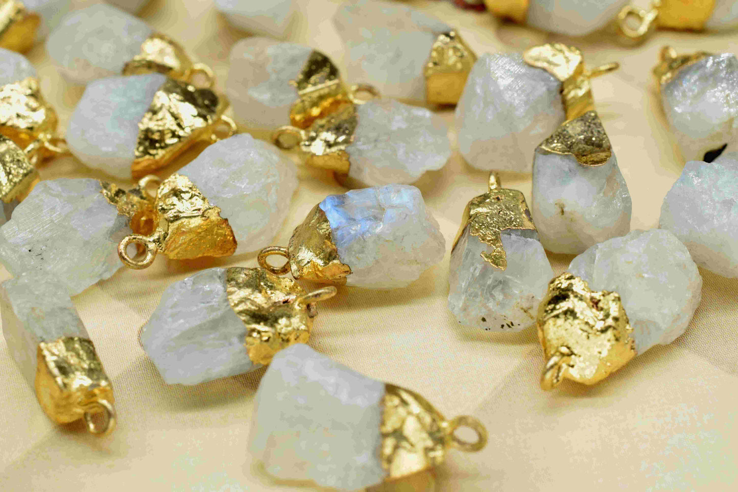 Rainbow Moonstone Rough Electroplated Birthstone Charm,Gemstone Pendant Jewelry,Raw Stone Pendant,Freeform Pendant,Single Bail Pendant,Gift