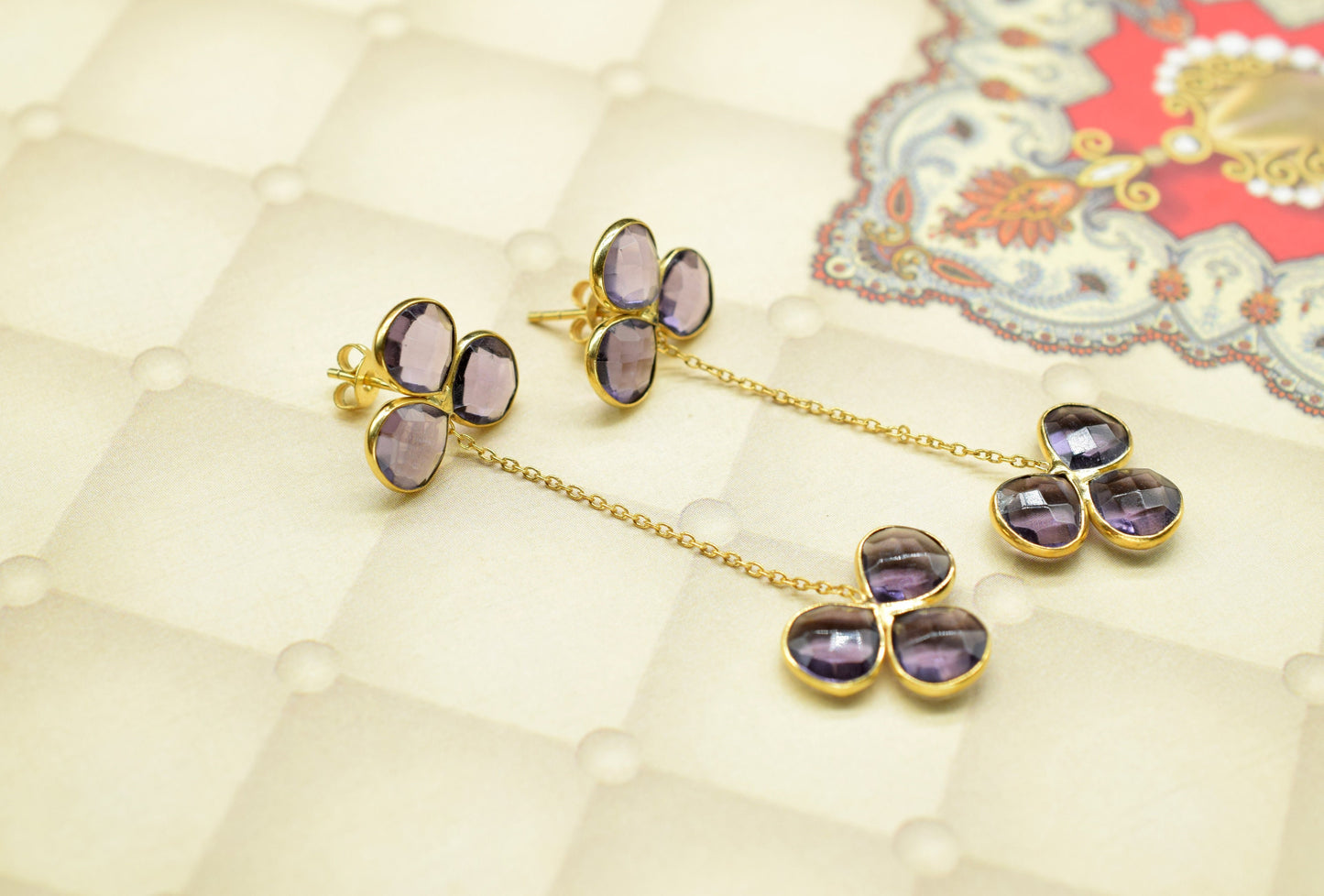 Amethyst Danglig Earring/Bridal Earring/Gemstone Earring/Handmade Earring/Gold Plated Earring/Statement Earrings For Bridal/Handmade Jewelry