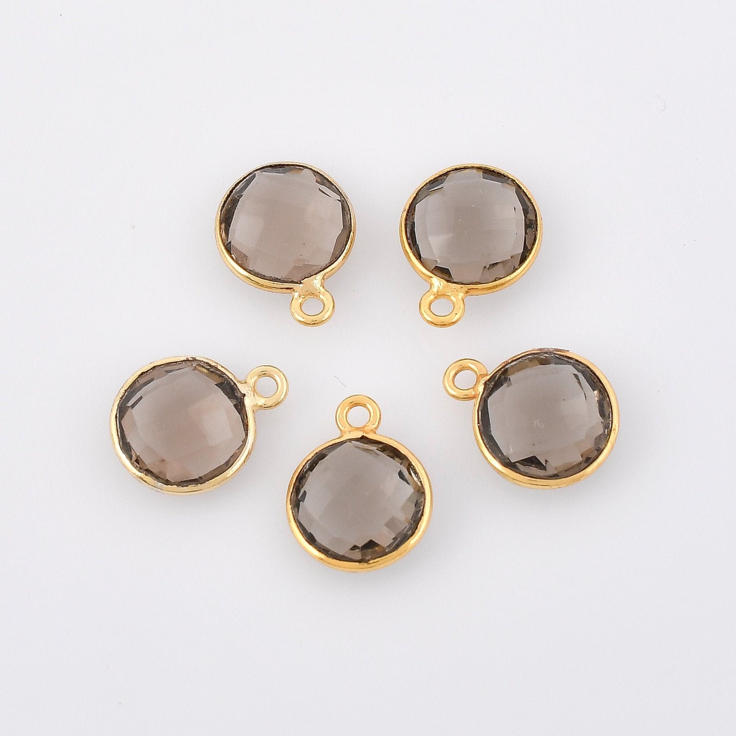 Smoky Quartz 10mm Round Bezel,Smoky Pendant,Smoky Gold Plated bezel,Smoky Bezel,Gold Vermeil Bezel,Smoky jewelry,Smoky Gold-Filled bezel
