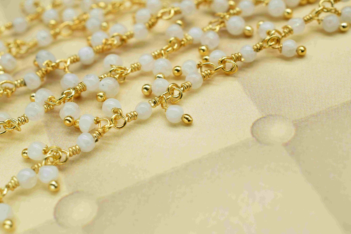 Natural Moonstone 2mm round Cluster beaded Chain,Handmade Cluster Rosary,Handmade Jewelry Making Wire Wrapped Beaded Chain For Necklace,