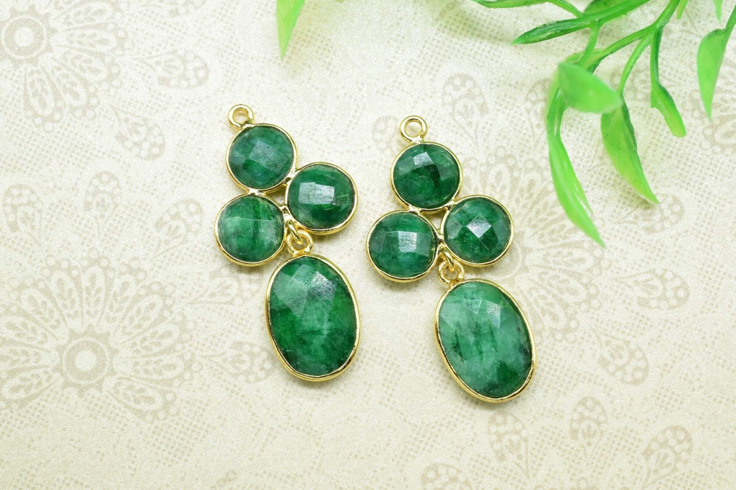 Natural Emerald Earring Connector,Emerald Link Connector,Gemstone Pendant Jewelry,Emerald Bezels Charm Pendant,Handmade Component Jewelry