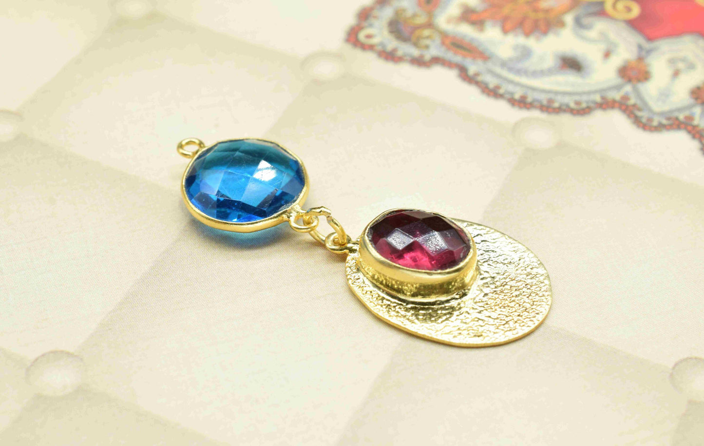 Blue Topaz  Pendant Charms , Pink Tourmaline Dangle Earring Component , Multi Gemstone Dangle Earring , Component Jewelry , B'day Gift