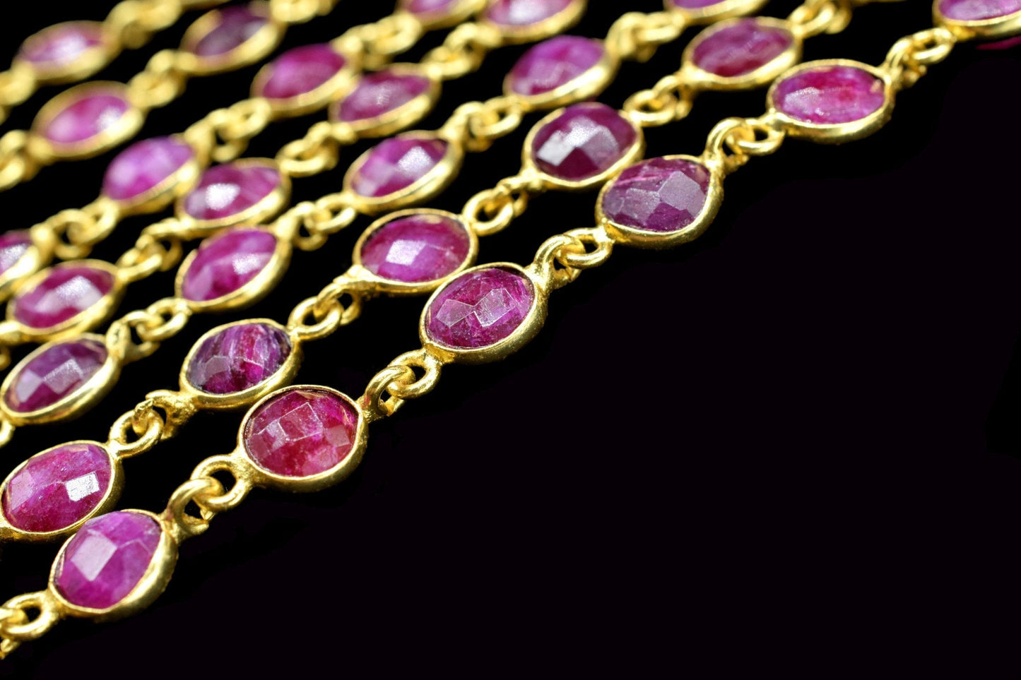 Natural Ruby Faceted Bezel Connector,Finding Round Bezel Chain,handmade Jewelry Chain,Station Link Chain,Ruby Round Beads Chain necklace