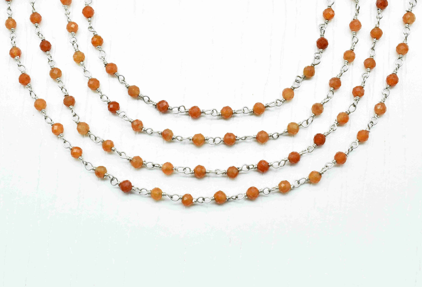Carnelian Faceted Gemstone 3mm Beaded Chain,Faceted Rosary Chain,Gemstone rosary style chain,Carnelian Beaded Wire Wrapped Gemstone Beads
