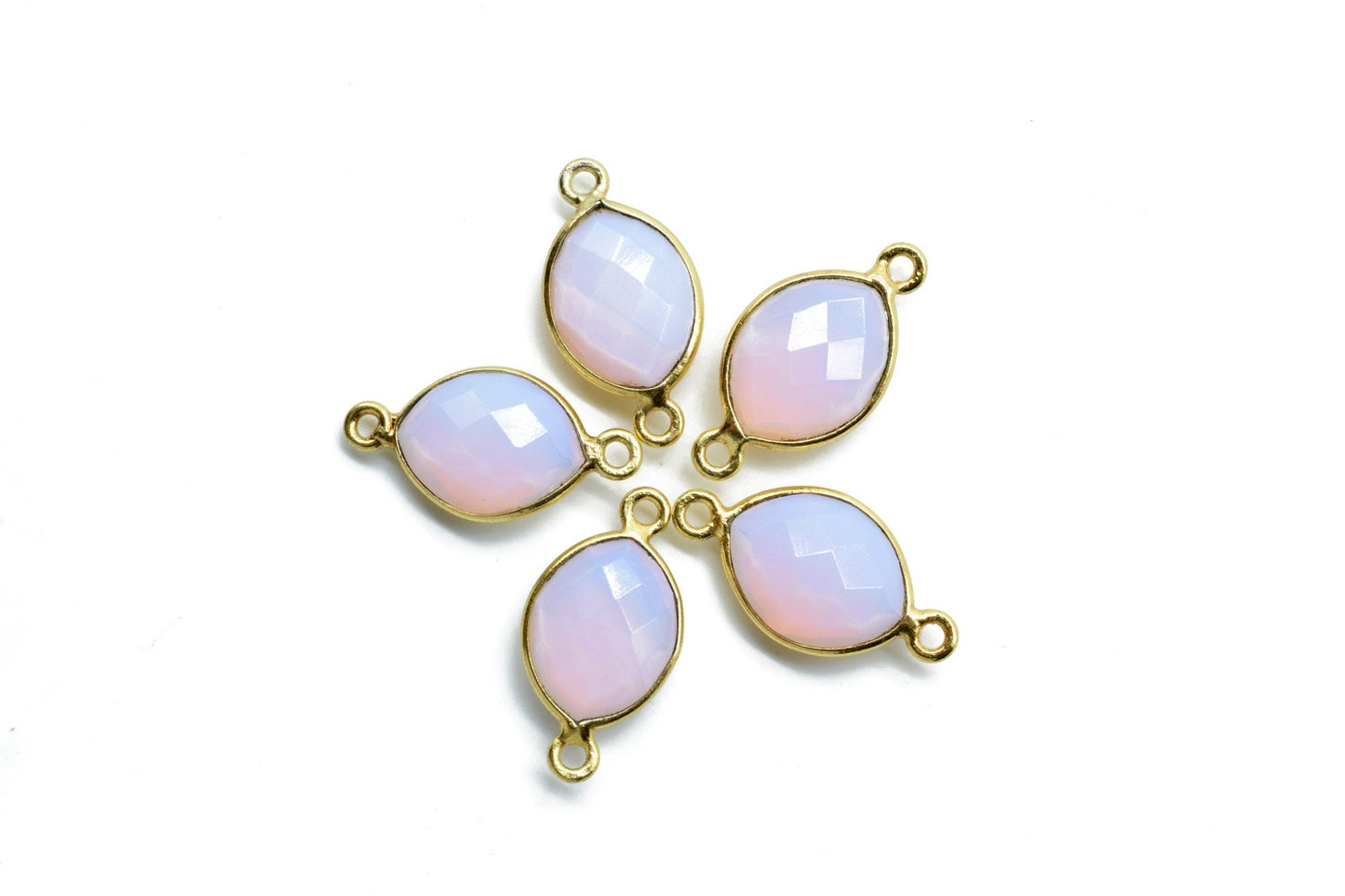 Pink Opal 10x13mm eye shape double bail connectors,Pink Opal pendant,Pink opal Gold Plated bezel,Hot Selling Pink Opal double loop Connector