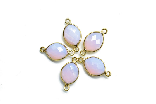 Pink Opal 10x13mm eye shape double bail connectors,Pink Opal pendant,Pink opal Gold Plated bezel,Hot Selling Pink Opal double loop Connector