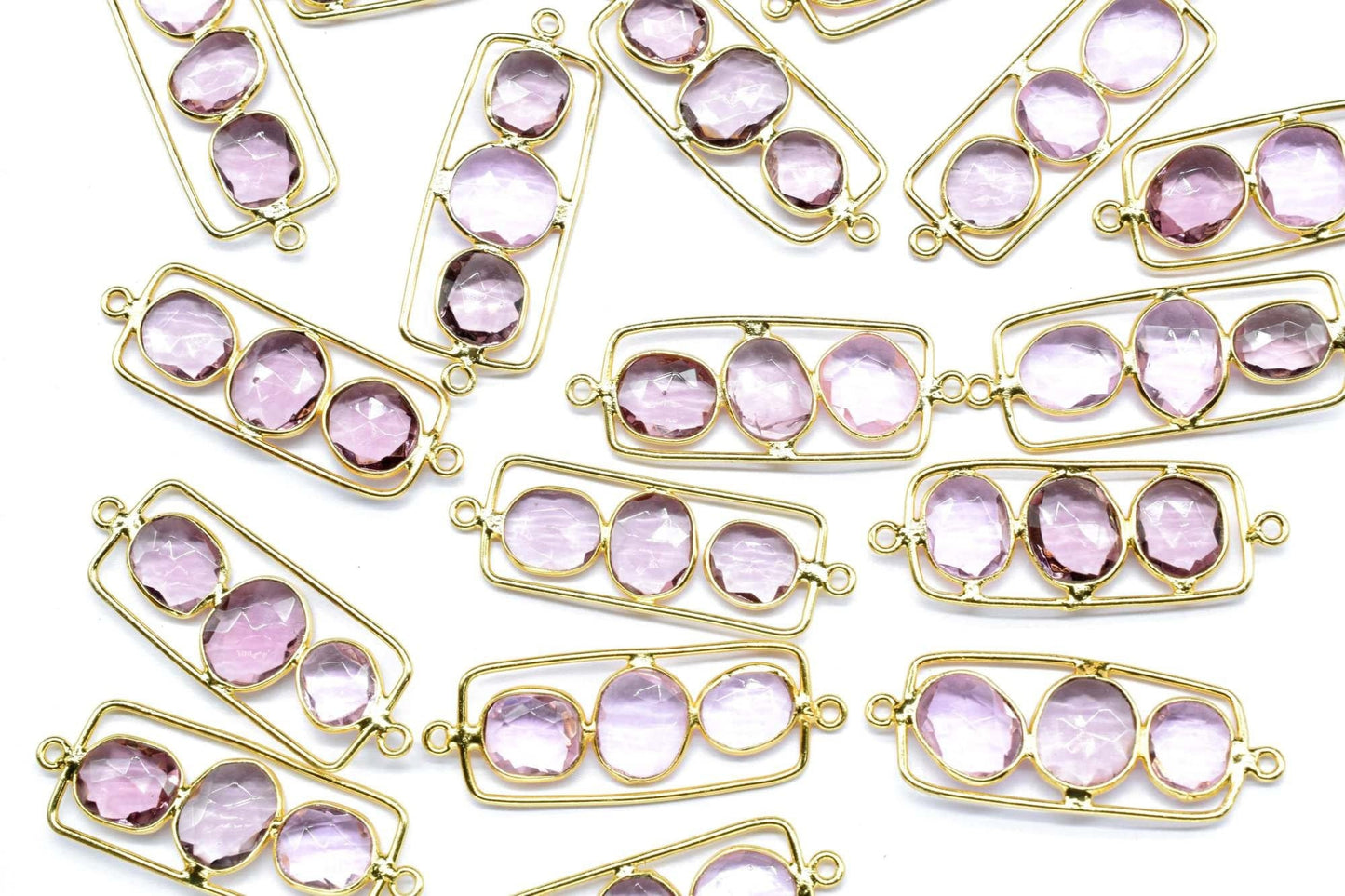 Pink Amethyst Quartz Finding Connector,Amethyst Quartz DangleCharm,Amethyst Gold Plated Double bail Connector,Pink Amethyst Gemstone Jewelry