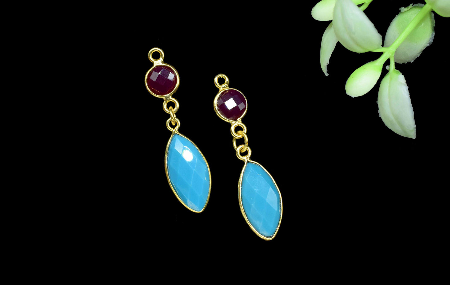Turquoise Dangle pendant Charms,Garnet Connector,Handmade jewelry,Component pendant,Station Bezel Link,Multi Gemstone Dangle Earring,Gift