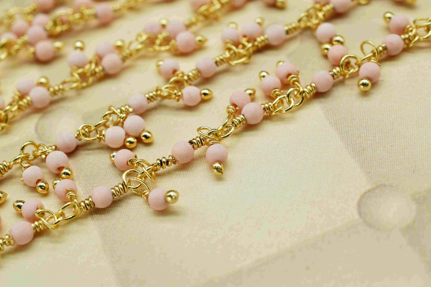 Pink Opal 2mm Cluster Rosary Chain,Handmade Rosary Chain,Opal Jewelry Making,Wire Wrapped Bead Dangling Rosary For Necklace,Finding Jewelry
