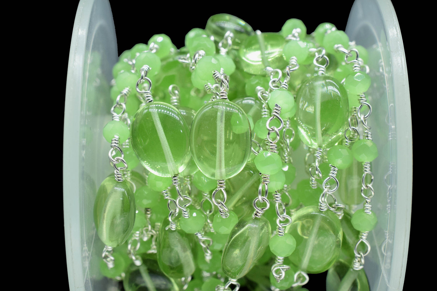 Green Amethyst Rosary Chain,Prehnite Beaded Rosary Chain,Finding Wire Wrap Necklace Chain,Gemstone Rosary,Handmade Jewelry Carft Supplies