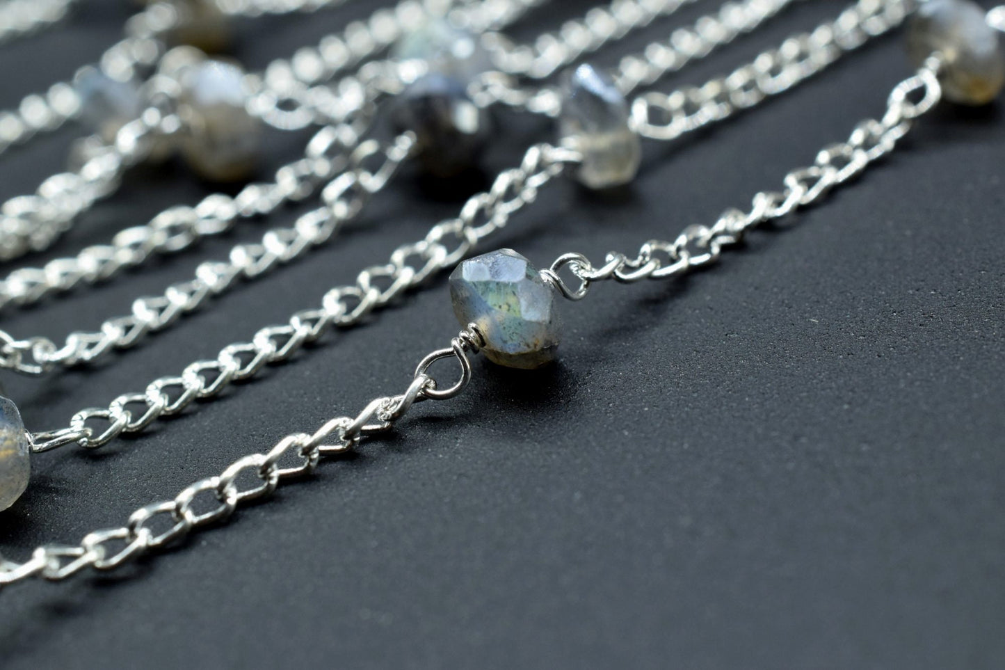 Labradorite Rosary Chain,Labradorite Coted Beads Rosary,Jewelry Making Rosary,wire wrapped Rondelle chain by foot,Gemstone Bead Chain,Rosary