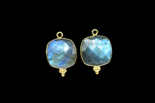 Labradorite 14mm Cushion Bezel Connector,Gemstone Bezel Connector,Brass Bezel Jewelry Supplies,Labradorite Jewelry,Labradorite Pendant,Gifts