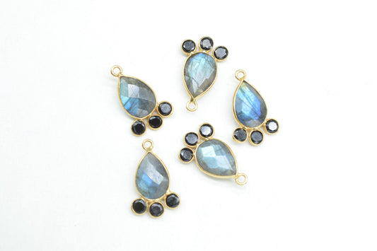 Labradorite 10x14mm Pear shape Bezel charms,Labradorite Pendant,Grey Gemstone connector,Labradorite Charms Jewelry,Cubic zirconia Bezel,p011