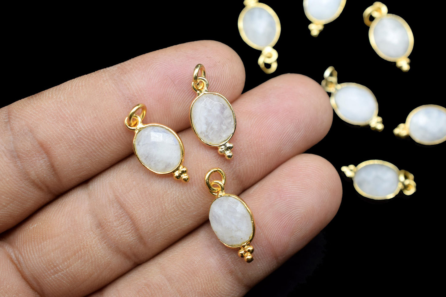 Moonstone 8x10mm oval Shape Pendant Jewelry/Moonstone Gold Plated Single Bail Connector jewelry/Moonstone Gemstone Teardrop Charms,Gift