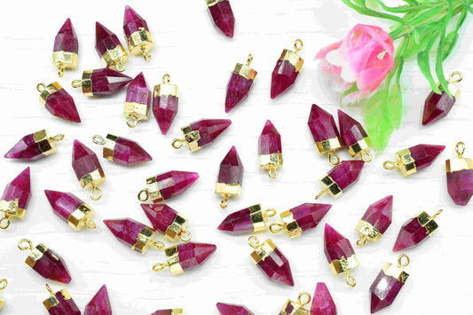 Ruby Gemstone 6x13mm Pencil Shape Connectors,Ruby Gemstone Jewelry making charm,Ruby Faceted Gold Plating Pendant,Ruby connector,Gift