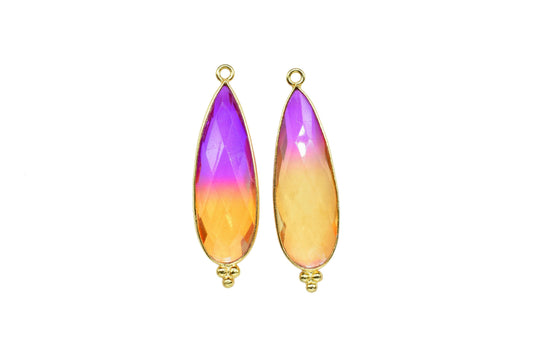 Ametrine 10x30mm Bezel charms,Bezel Link Supplies,Ametrine Jewelry Making,Brass Connector Pendant,GemstoneTeardrops Ametrine Pendant,Gift