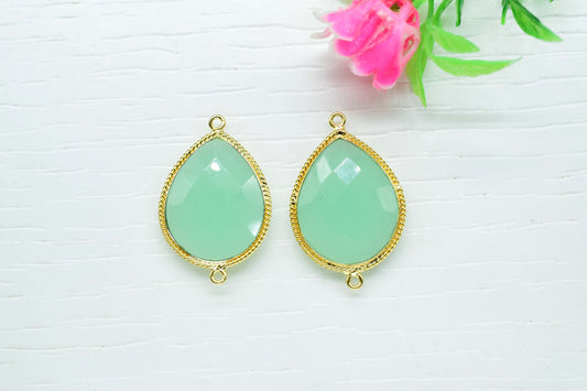 Aqua Chalcedony 18x23mm Pear Shape Gold Plating Bezel,Aqua Chalcedony Faceted Bezels Charms,Aqua chalcedony Double Bail Charms Jewelry,Gift