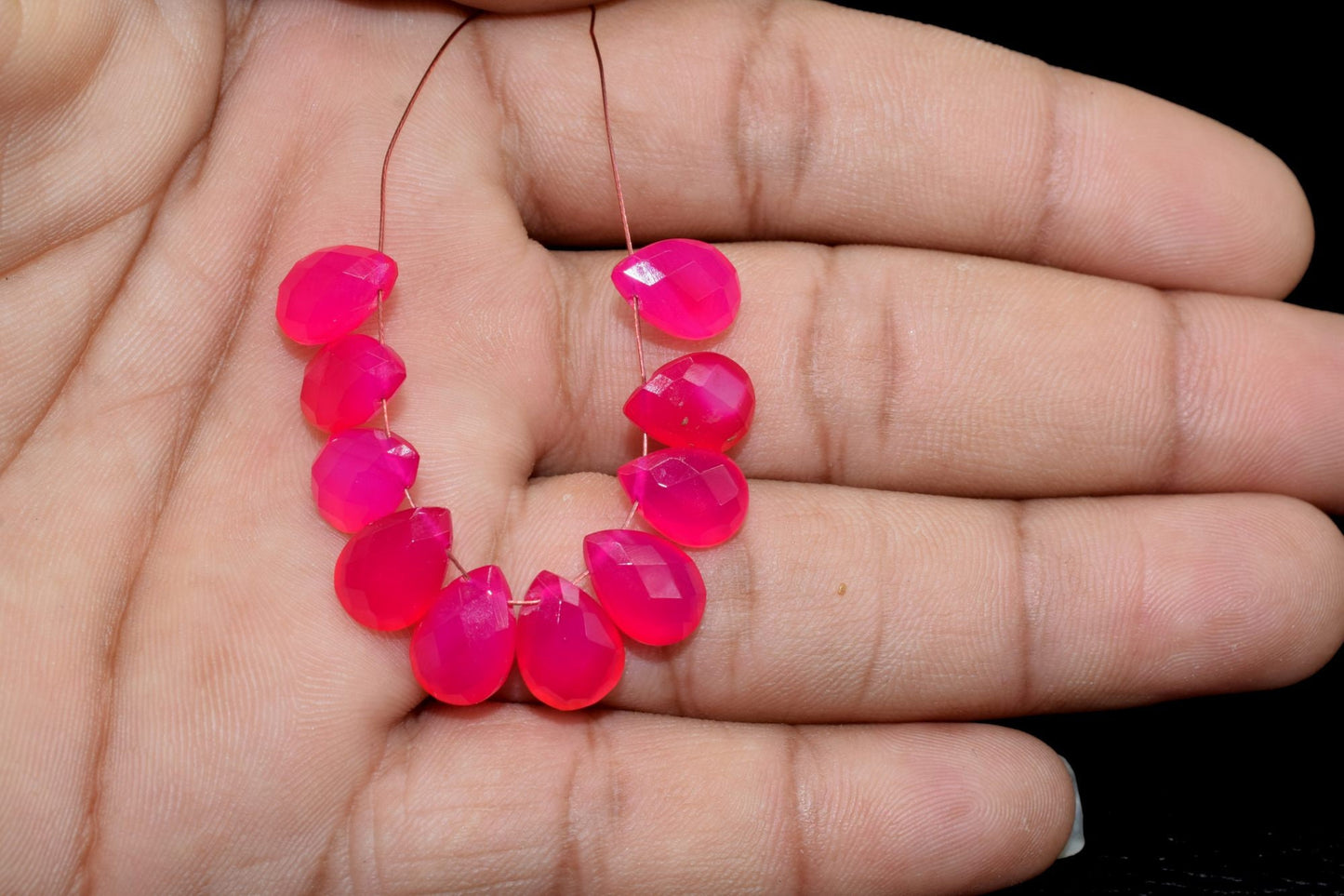Fushia color Teardrop 7x10mm Briolettes,Pink chalcedony Side drilled Briolette,Handmade Briolette,Hot Pink Chalcedony Teardop briolettes