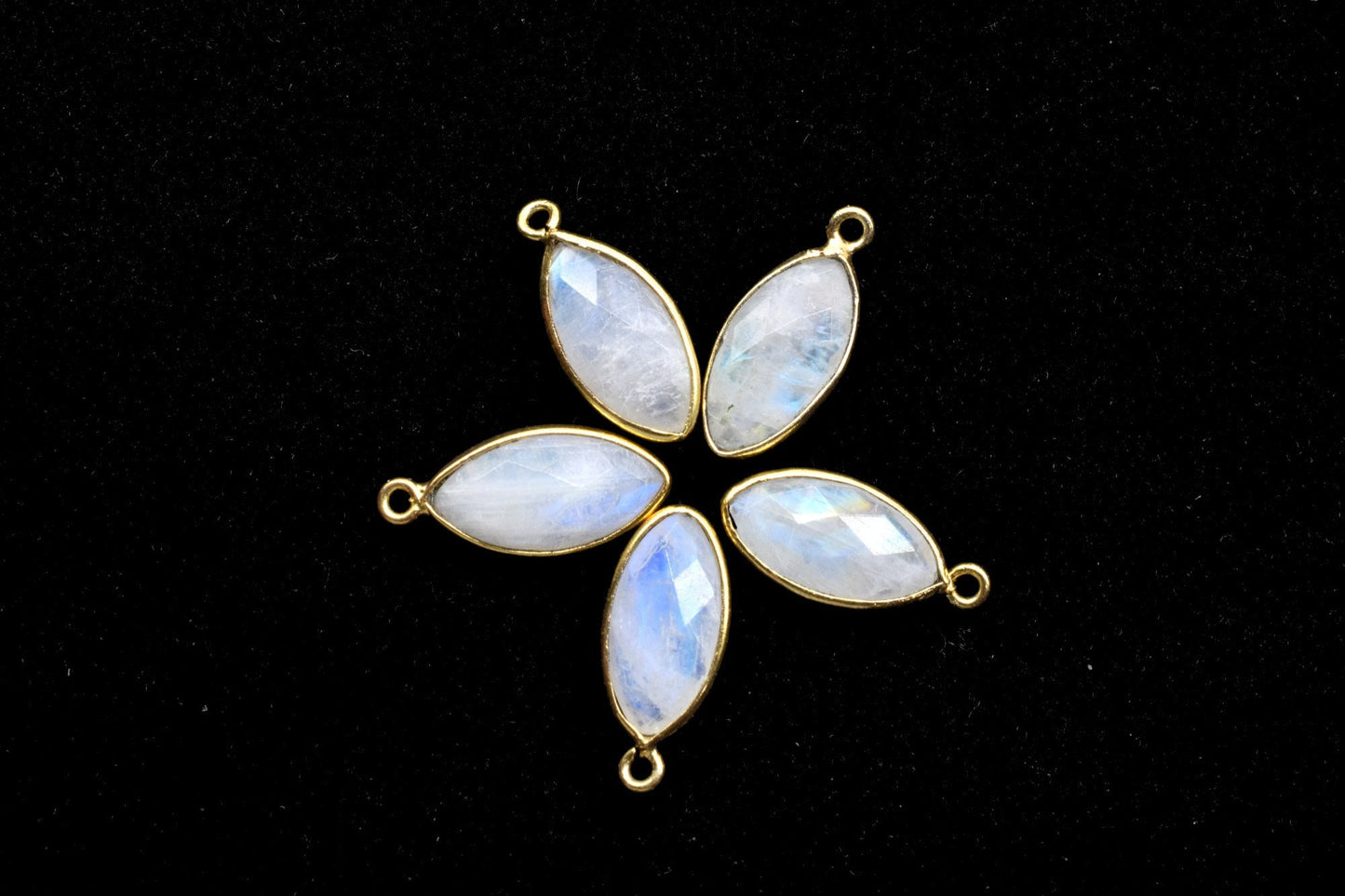 Moonstone 8x16mm marquise shape Single bail charms,Moonstone marquise Connector Pendants, White Rainbow Bezel Link Single Bail Connectors